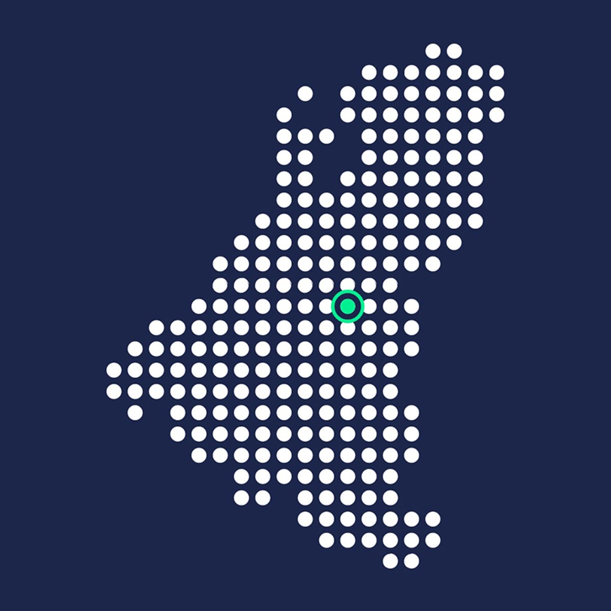 Dotted map of the Benelux region with a green location pin marker at center