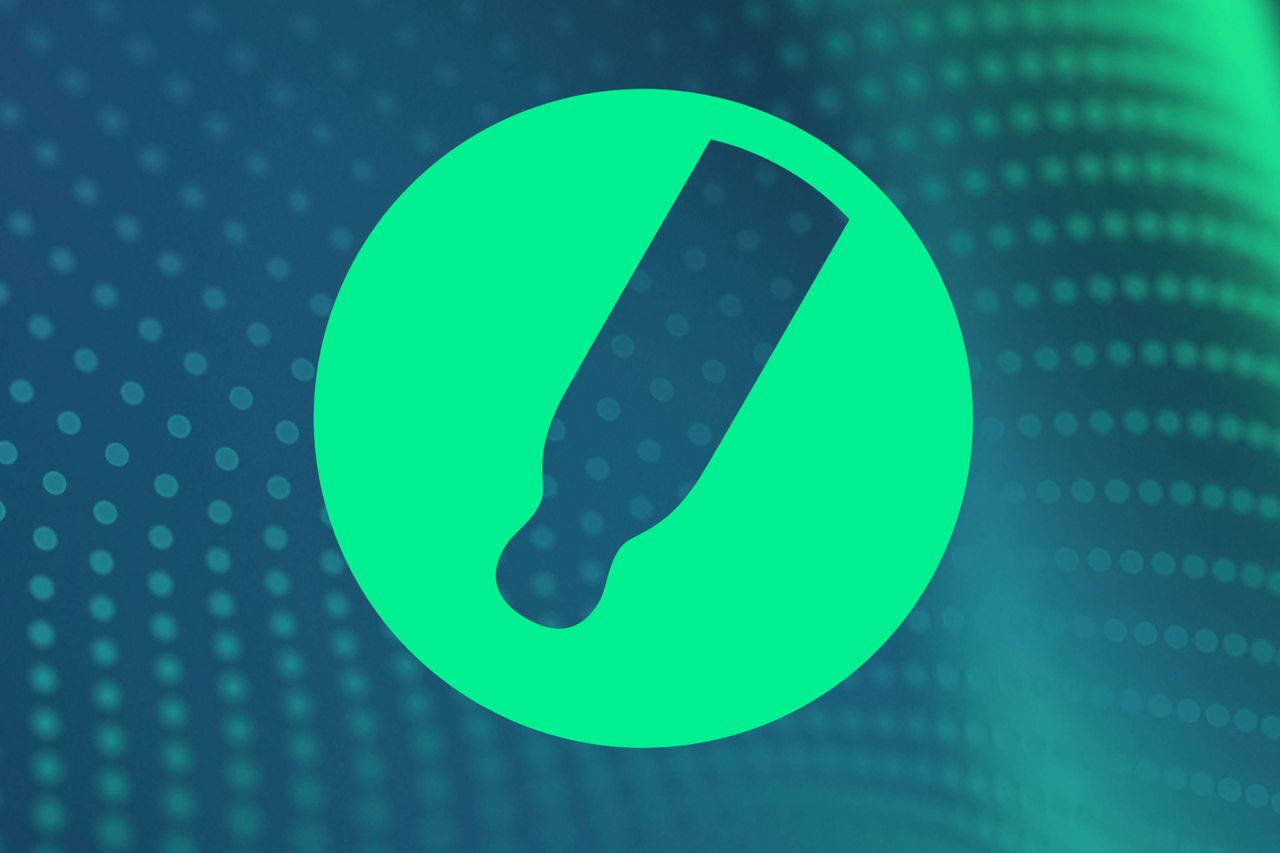 Green circle icon with a dark silhouette of a pipette on a teal dotted background.