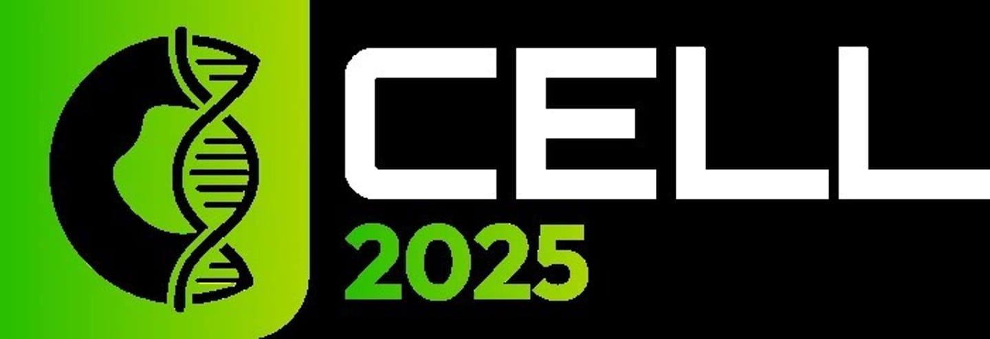 Cell 2025 logo with DNA double helix graphic on a green shield icon