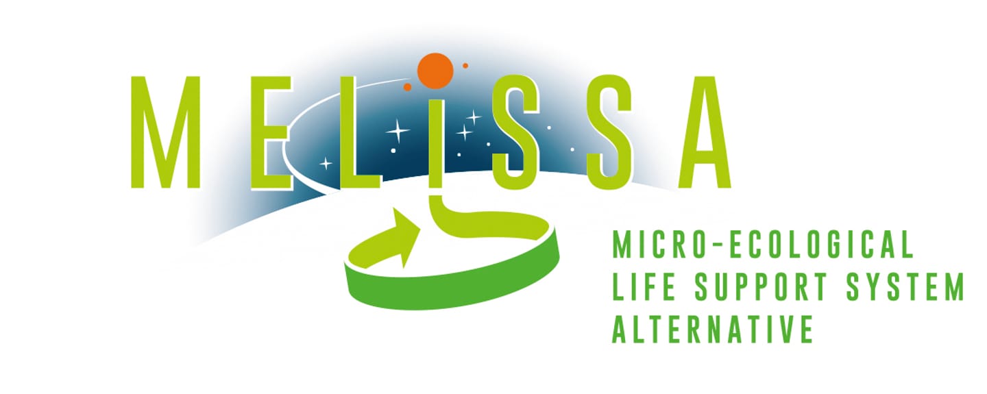 MELiSSA logo — Micro-Ecological Life Support System Alternative, with green circular arrows and space imagery