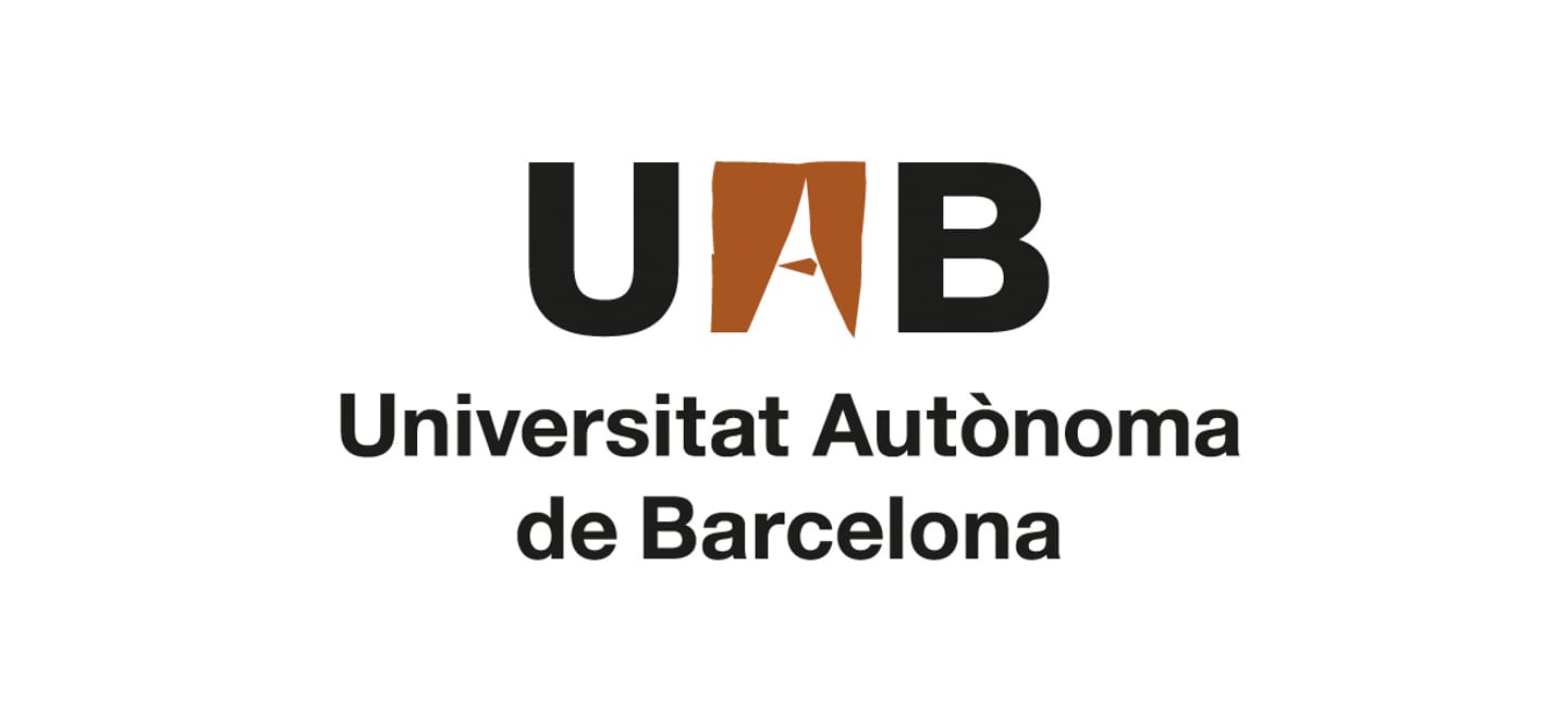 UAB Universitat Autònoma de Barcelona logo in black and dark red on white background