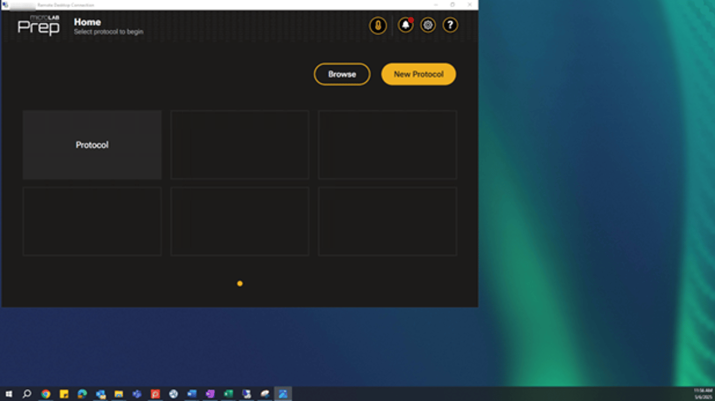 Hamilton ProtocolLAB Prep software home screen showing Browse and New Protocol buttons with protocol tile grid
