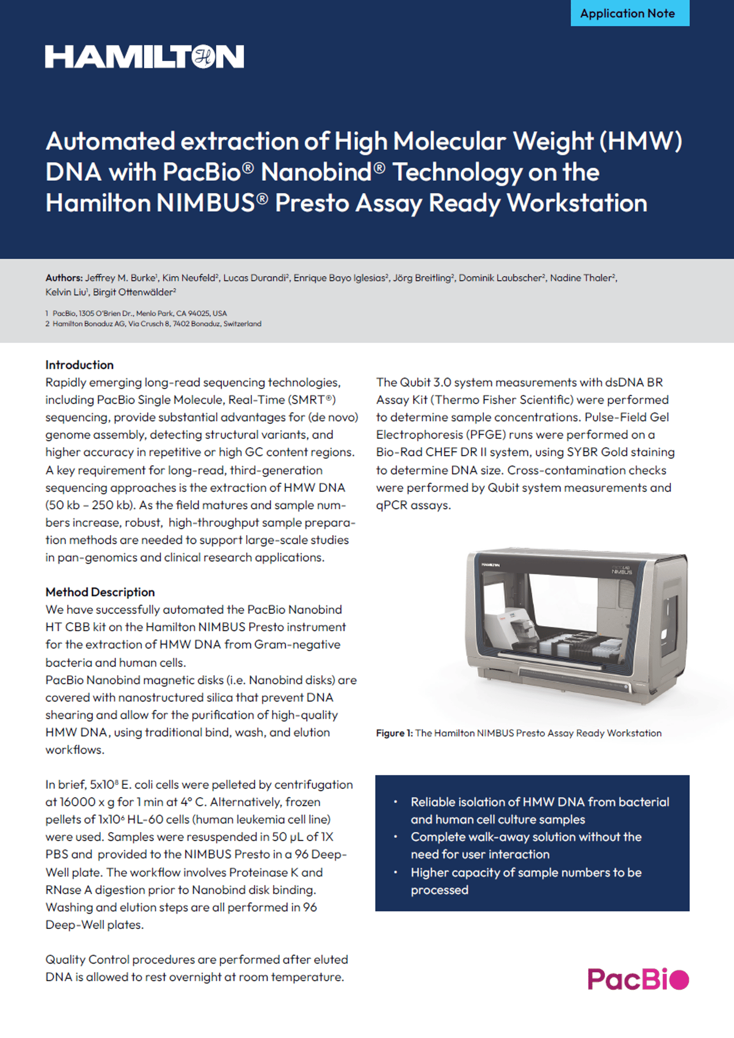 Hamilton NIMBUS Presto automated liquid handling workstation, front view, enclosed workspace visible