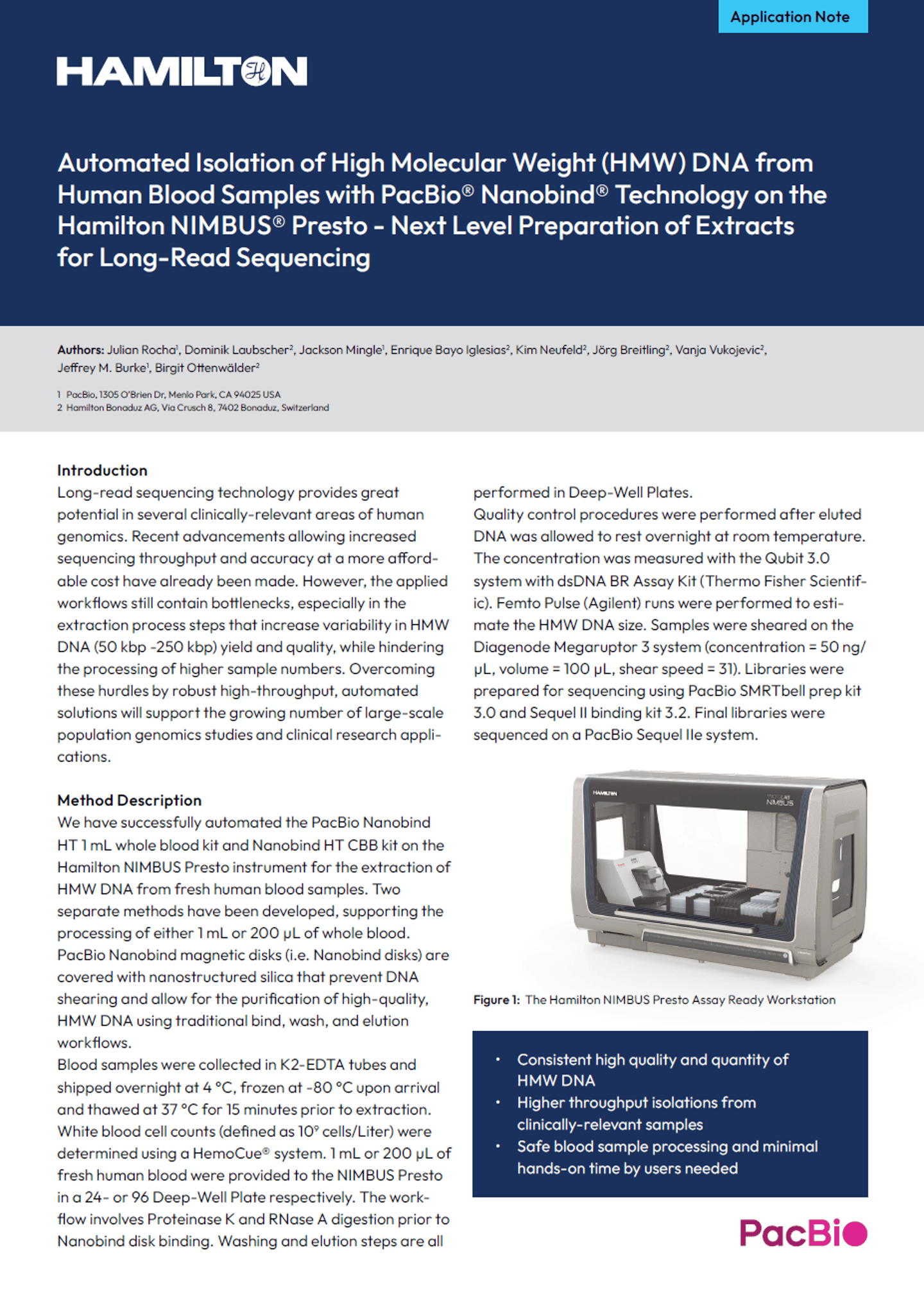 Hamilton NIMBUS Presto automated liquid handling workstation, a compact benchtop instrument with enclosed workspace.
