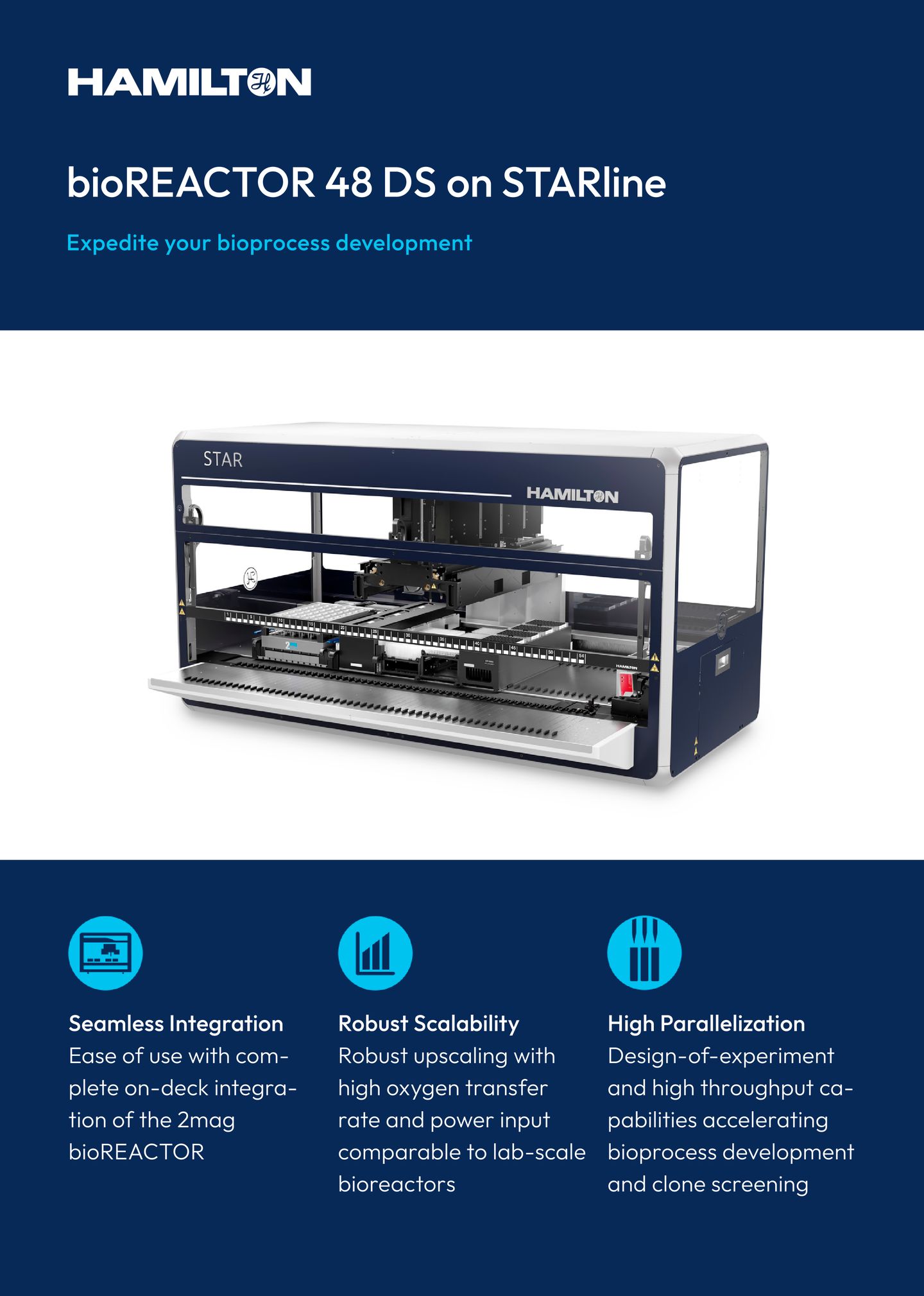 Hamilton STAR automated liquid handler with open front panel, showing deck with labware and pipetting components