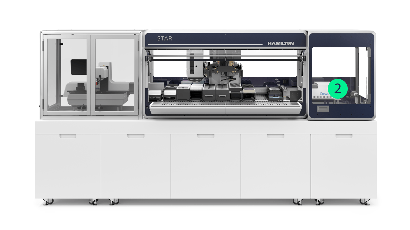 Hamilton STAR automated liquid handler integrated with a Covaris module and enclosed robotic workstation