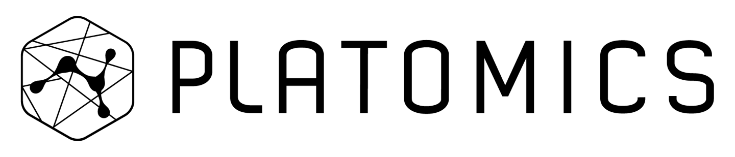 Platomics logo: hexagonal geometric icon with molecular node graphic beside the wordmark "PLATOMICS"