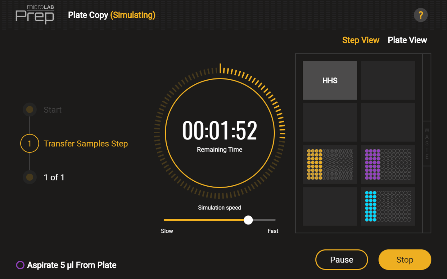 Prep screen showing the remaining time left from a transfer samples step.