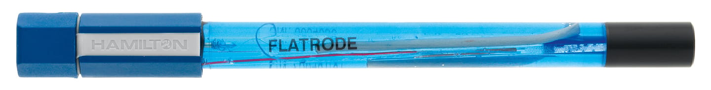 Hamilton Flatrode pH sensor with blue transparent body and black tip