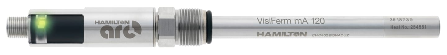 Hamilton VisiFerm mA 120 dissolved oxygen sensor, stainless steel body with Arc module and green LED indicator