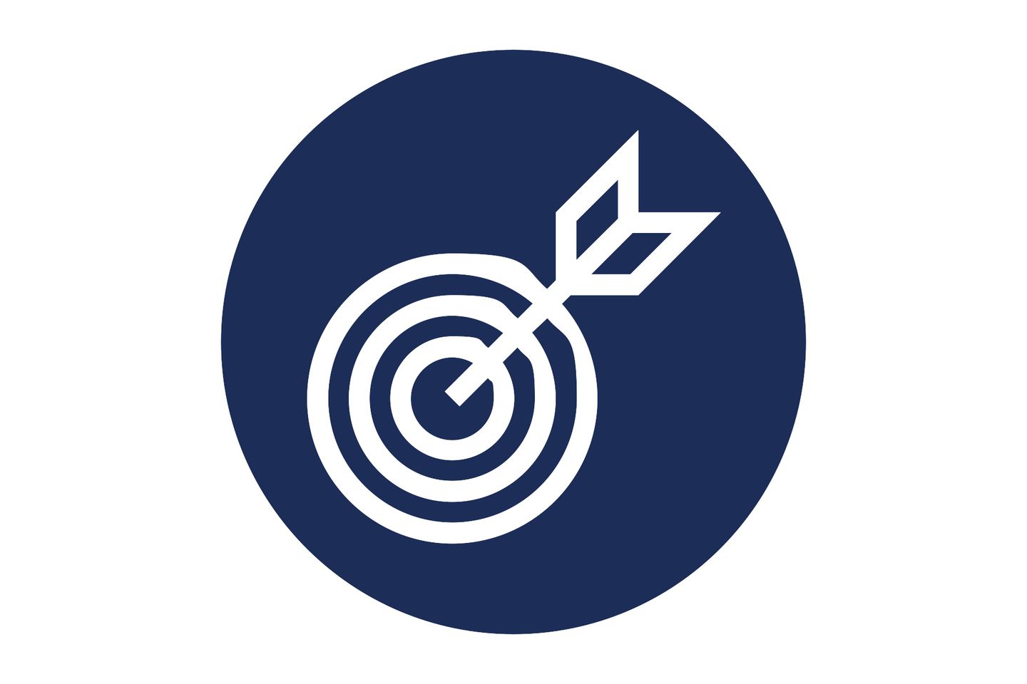 Target with arrow hitting bullseye icon on dark blue circle background