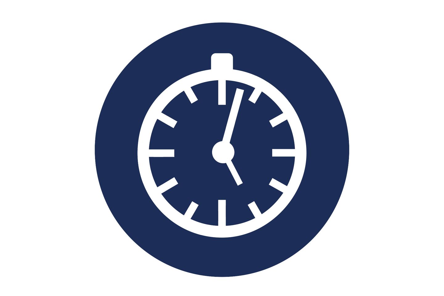 Stopwatch icon on a dark navy circular background