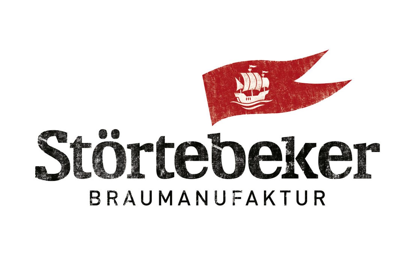 Störtebeker Braumanufaktur logo with red pennant flag bearing a sailing ship illustration