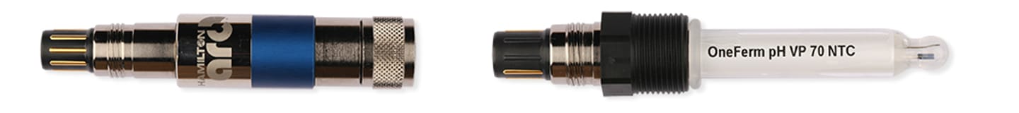 Arc-style sensor module and OneFerm pH VP 70 NTC pH sensor on transparent background