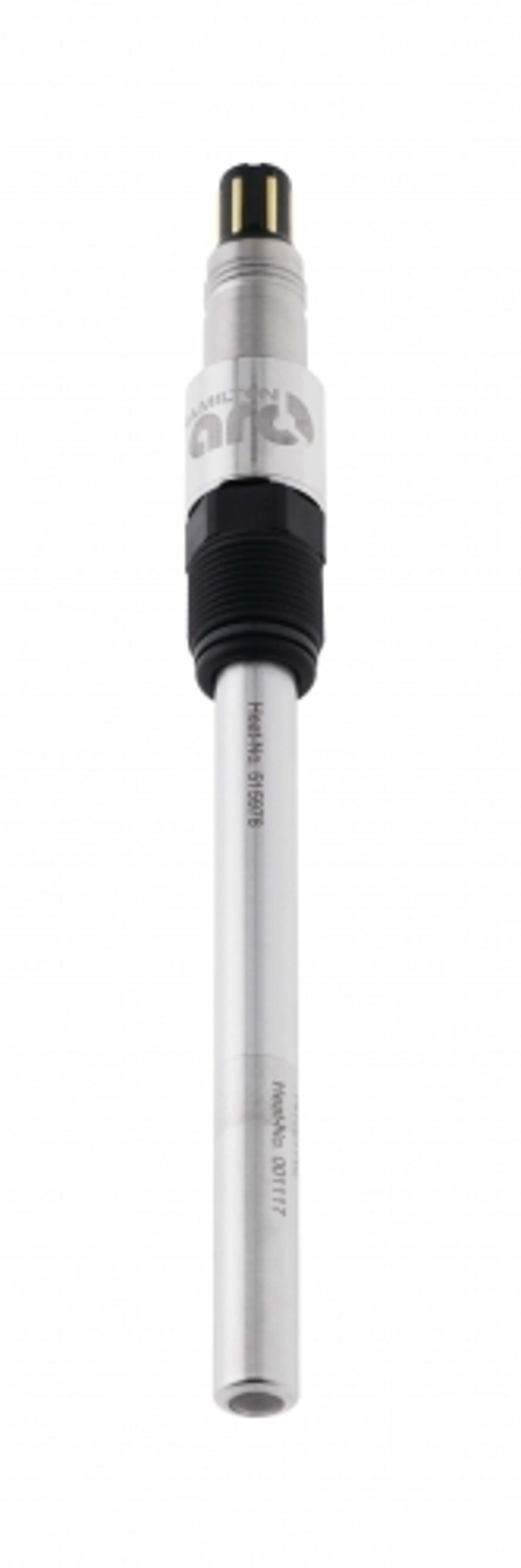 Hamilton pH or combination electrode with threaded body, metal tip, and connector head
