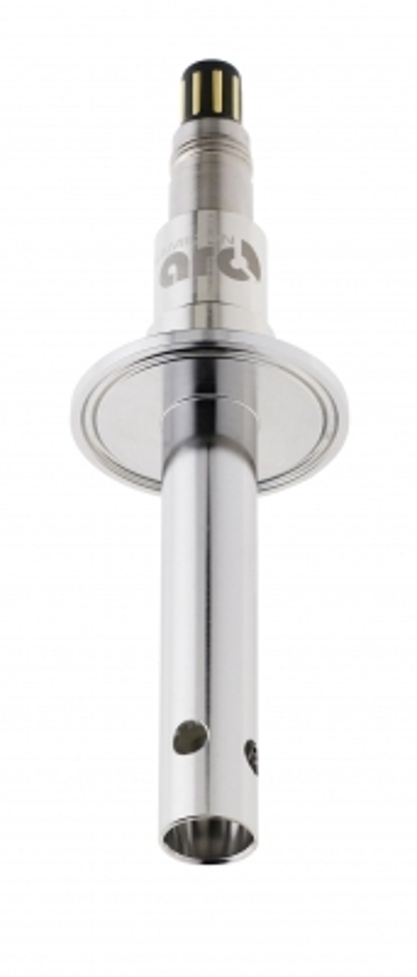 Stainless steel probe or sensor with oval flange mount and gold-tipped connector