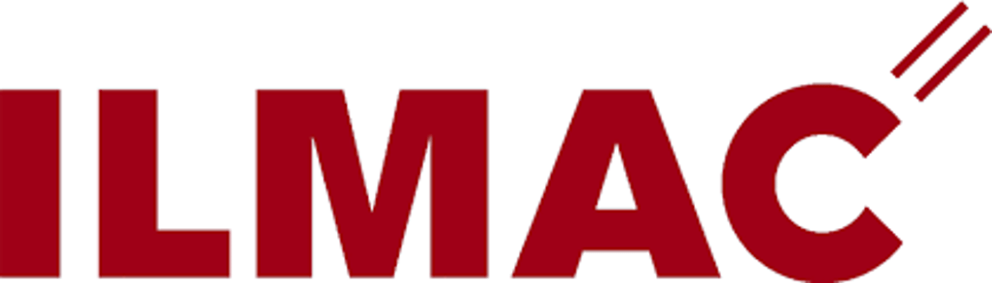ILMAC logo in dark red on transparent background