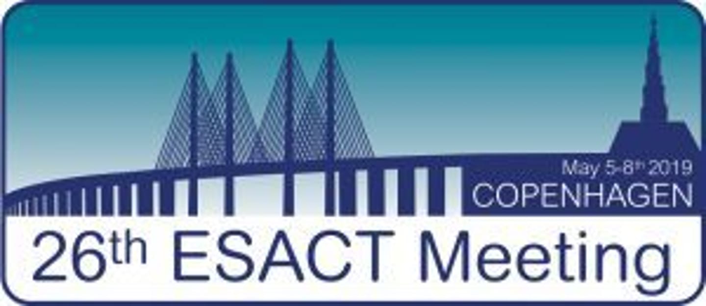 26th ESACT Meeting logo, Copenhagen, May 5–8, 2019, with bridge skyline graphic