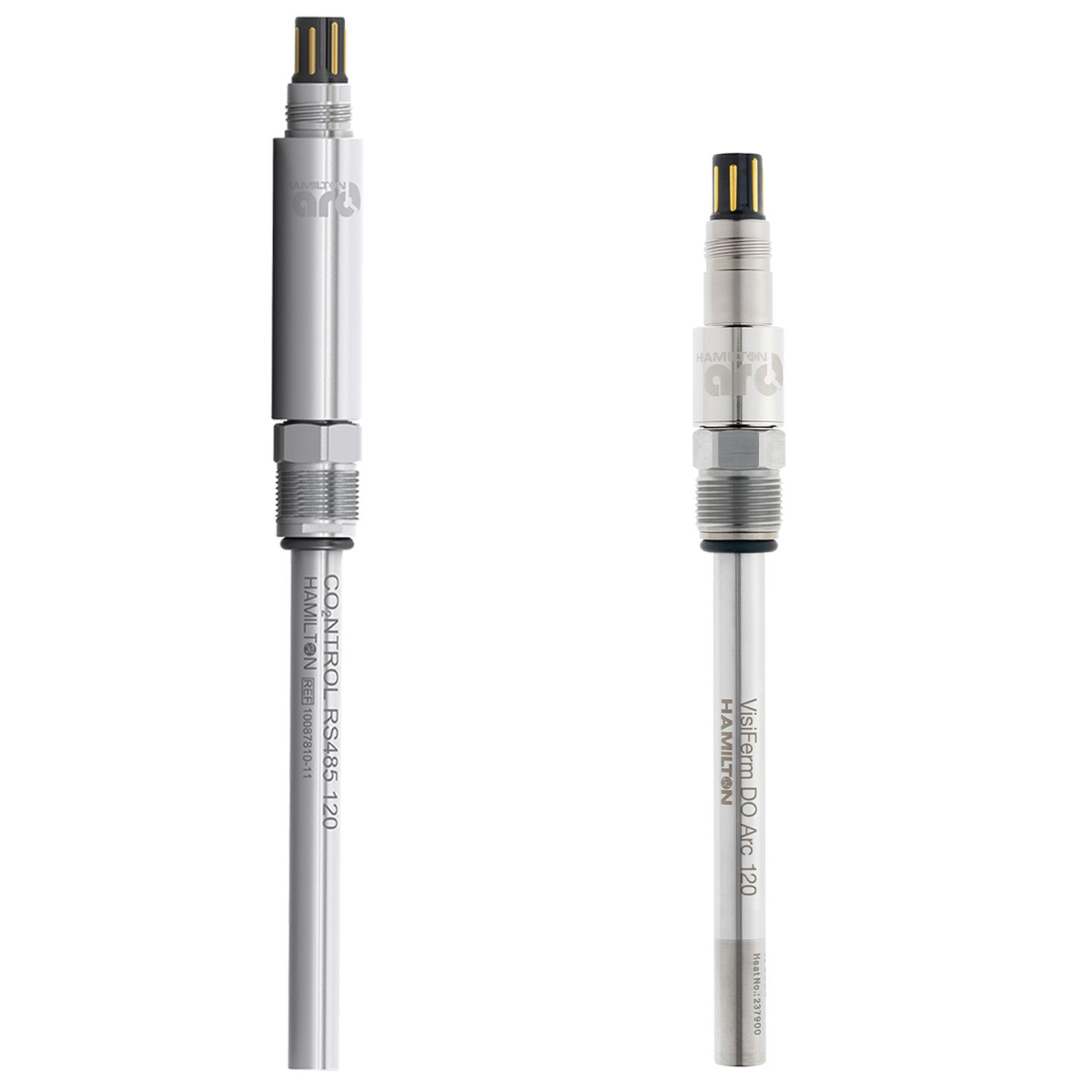 Hamilton CO2ntrol RS485 120 and VisiFerm DO Arc 120 stainless steel sensor probes with Arc connectors