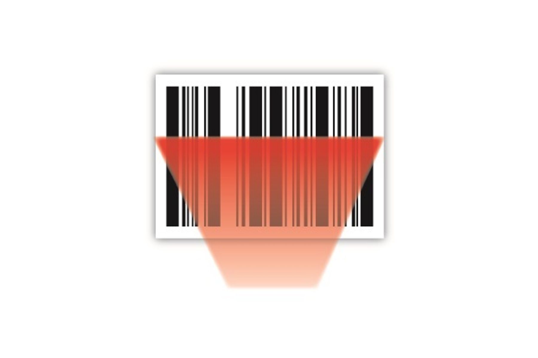 Barcode being scanned by a red laser beam on a white label