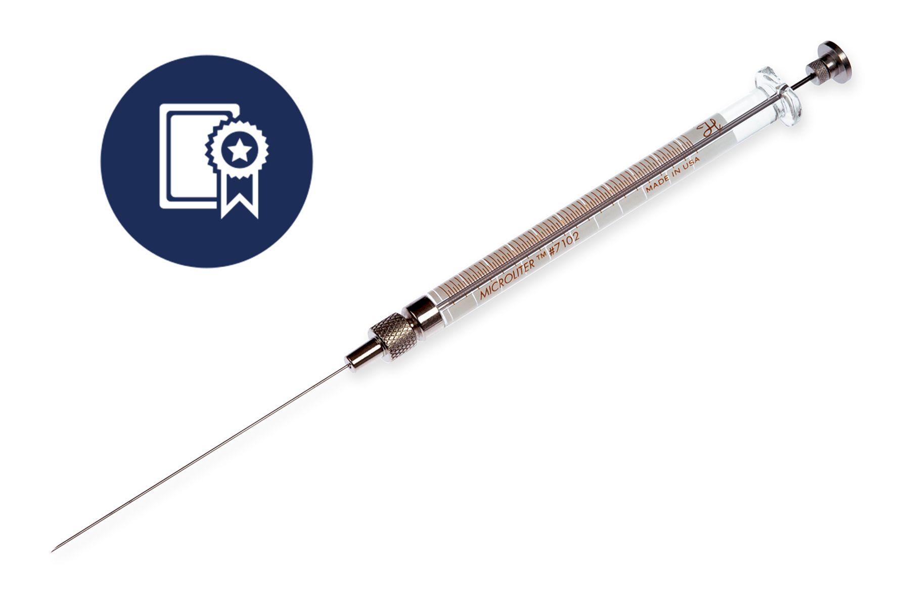 Hamilton Microliter #7102 syringe with certificate of calibration icon