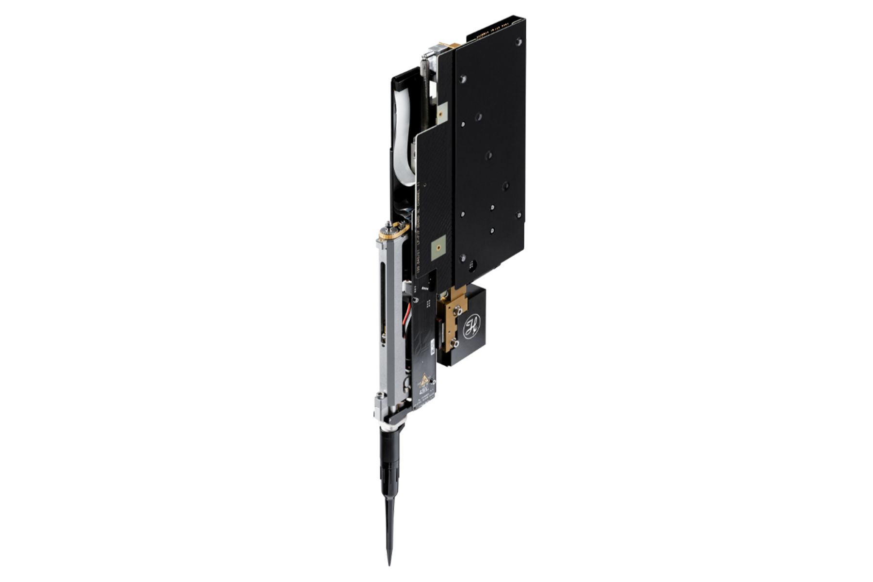 Hamilton liquid handling channel module with linear actuator, pen-style needle tip, and black anodized mounting plate
