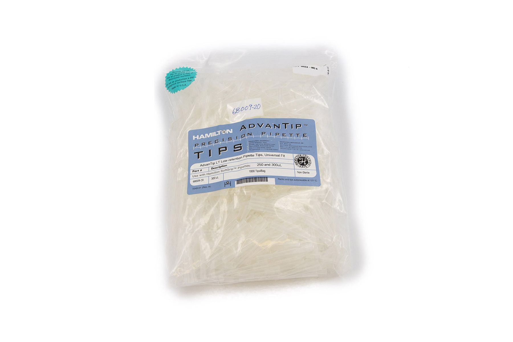 Hamilton 300 µL, Bulk, Low Retention, 1000 tips/bag