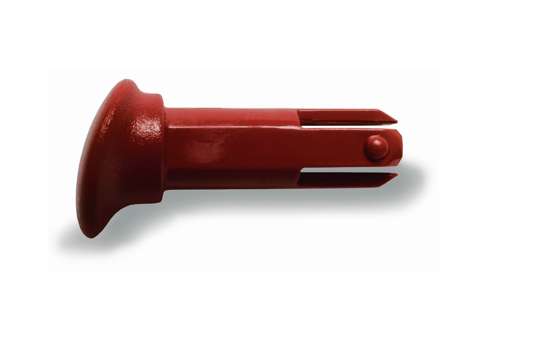Red split-tip pin with flanged head and spring-loaded ball detent