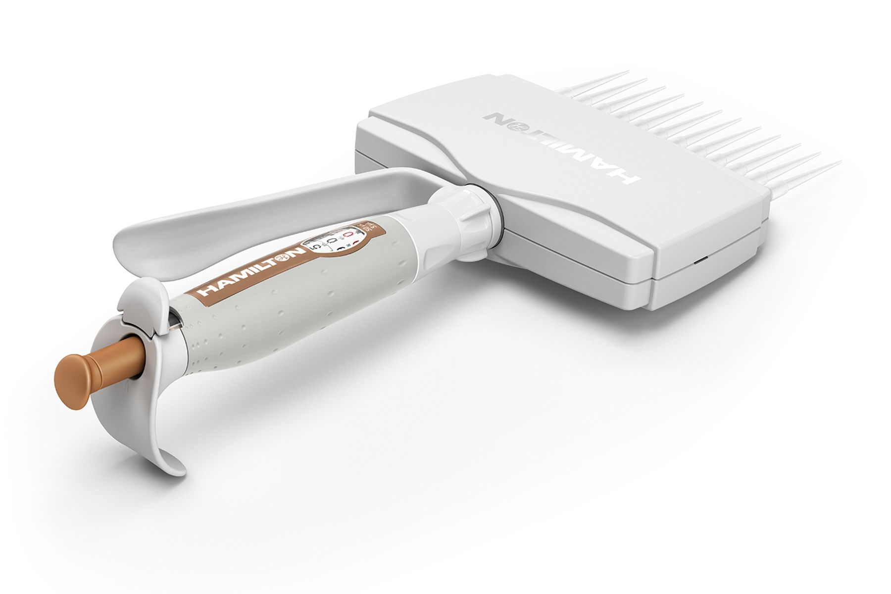 Hamilton's 12-Channel Adjustable Volume SoftGrip Pipette 5-50 µL Back Left View