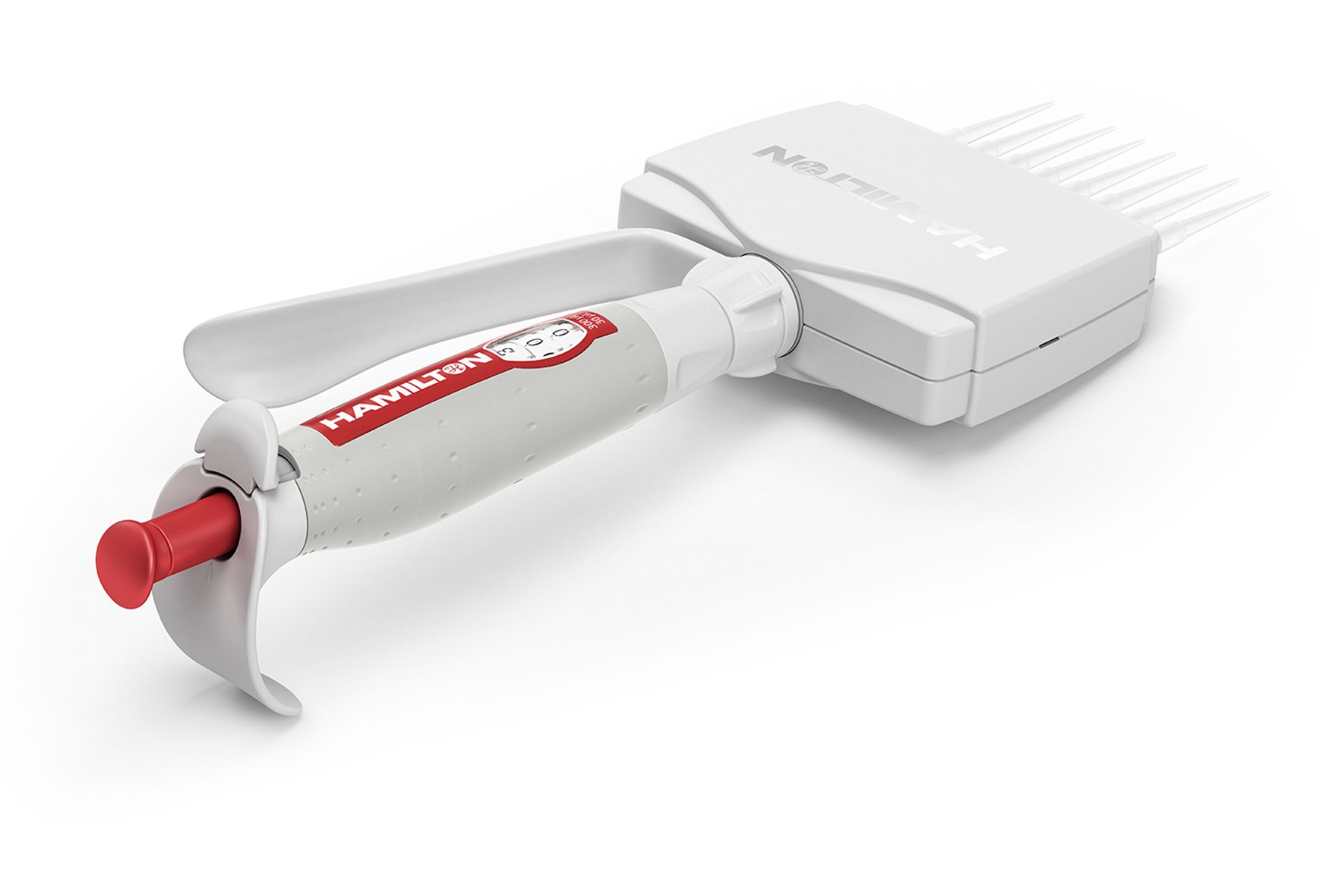 Hamilton's 8-Channel Adjustable Volume SoftGrip Pipette 30-300 µL Back Left View