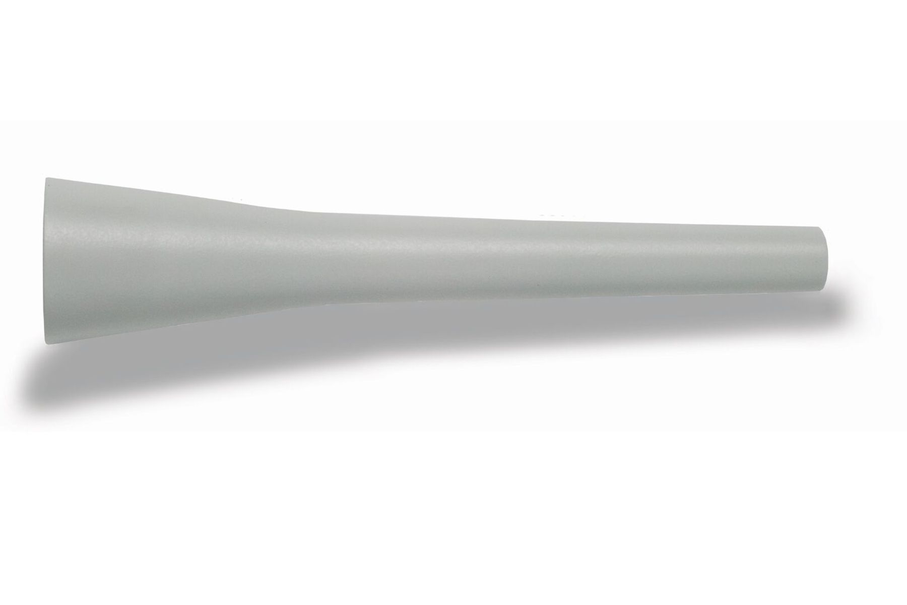 Gray plastic ejector sleeve with tapered end, shown on white background