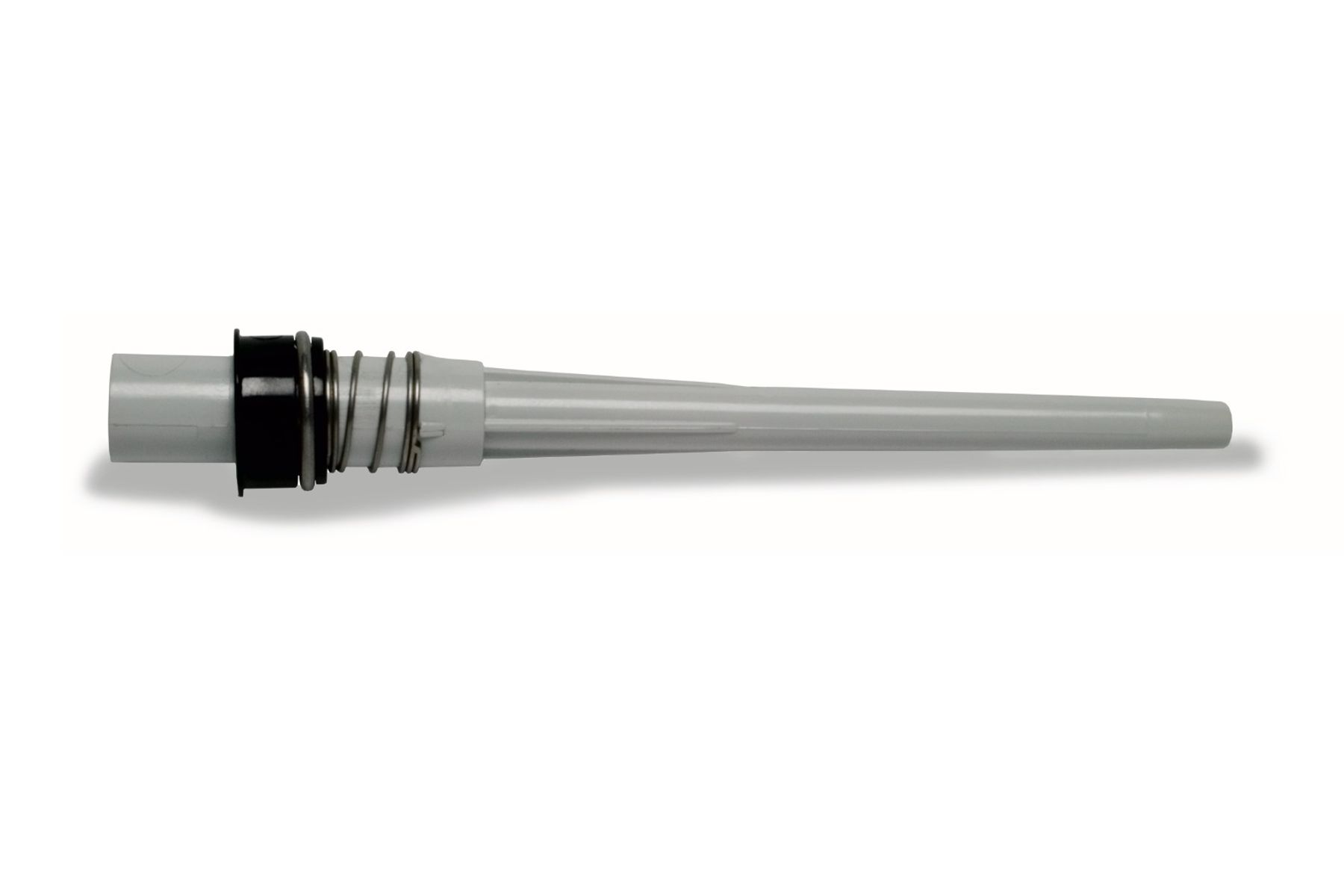 Tapered white plastic lower body assembly with black collar and metal spring rings