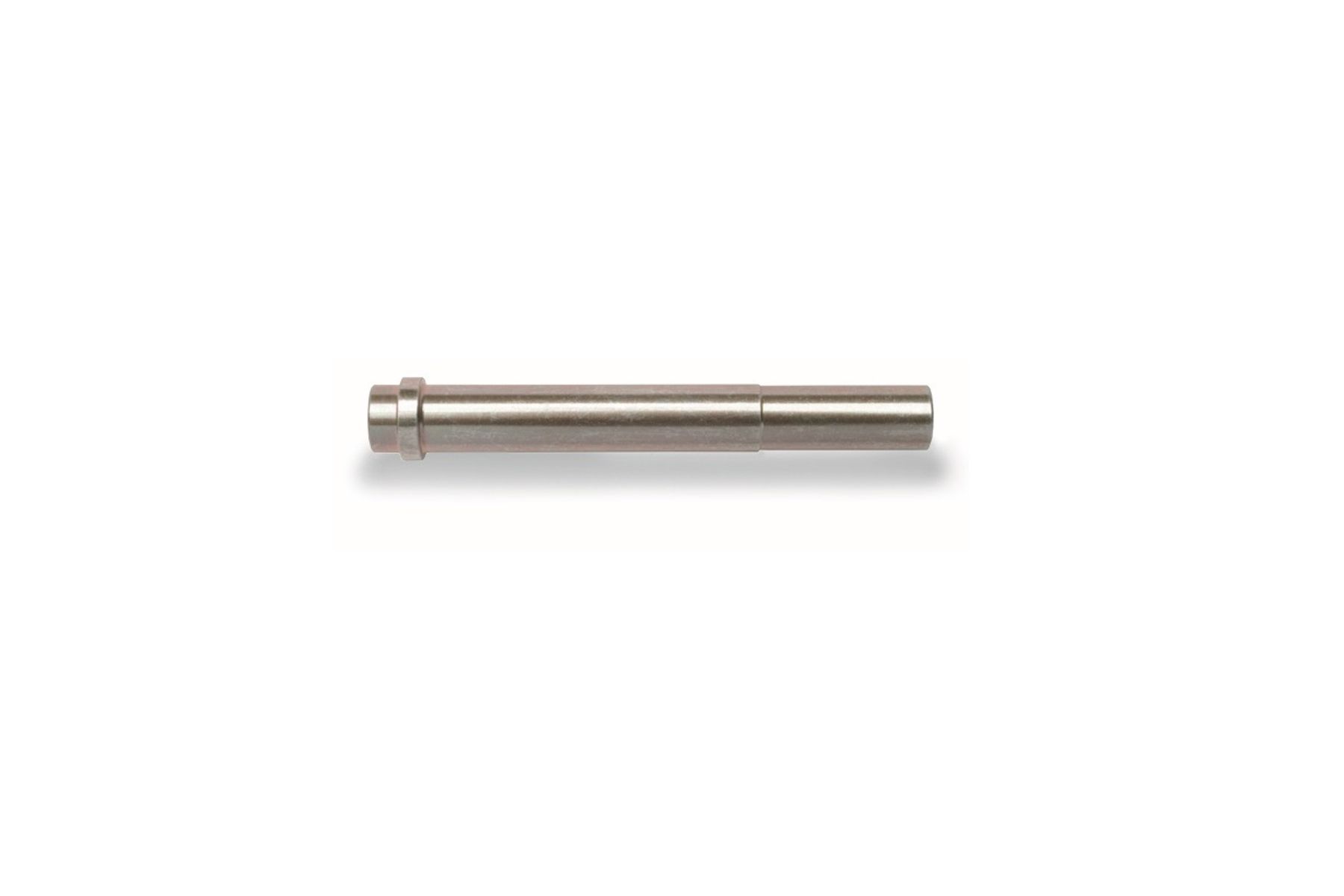 Stainless steel seal tube with a small collar near one end, on a white background