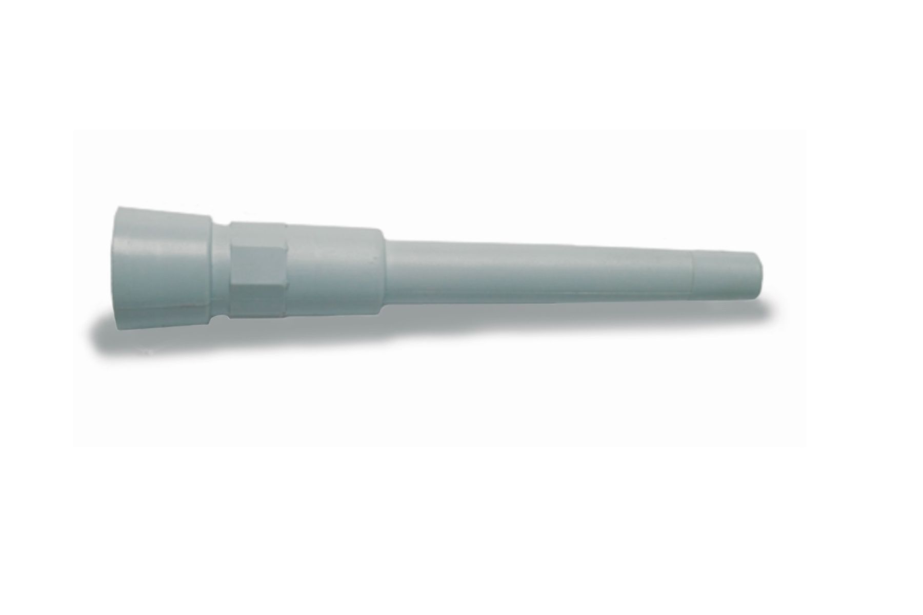 Gray plastic tapered dispensing tip with luer-lock base fitting