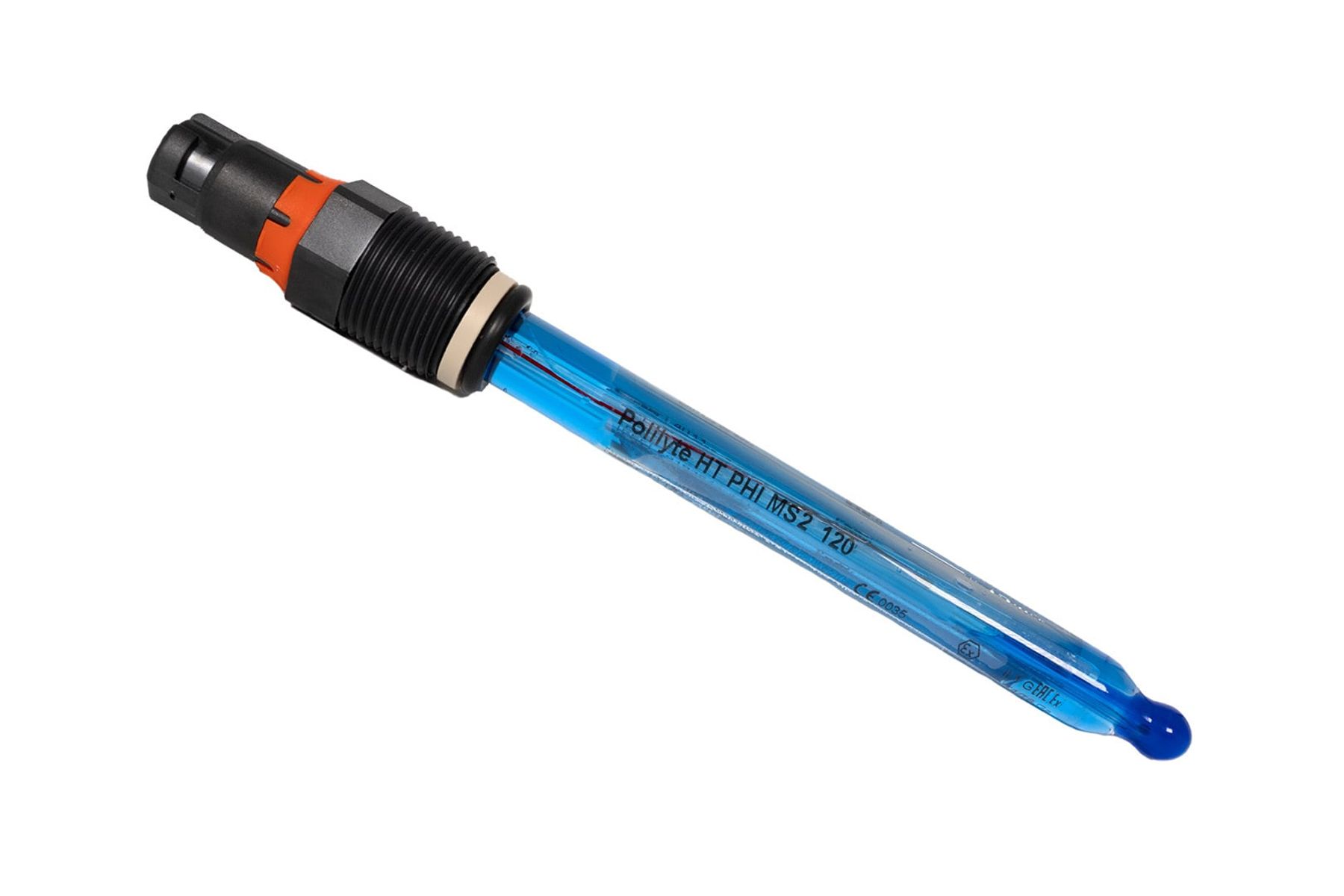 Polilyte HT PHI MS2 120 combination pH electrode with blue glass shaft and black threaded fitting