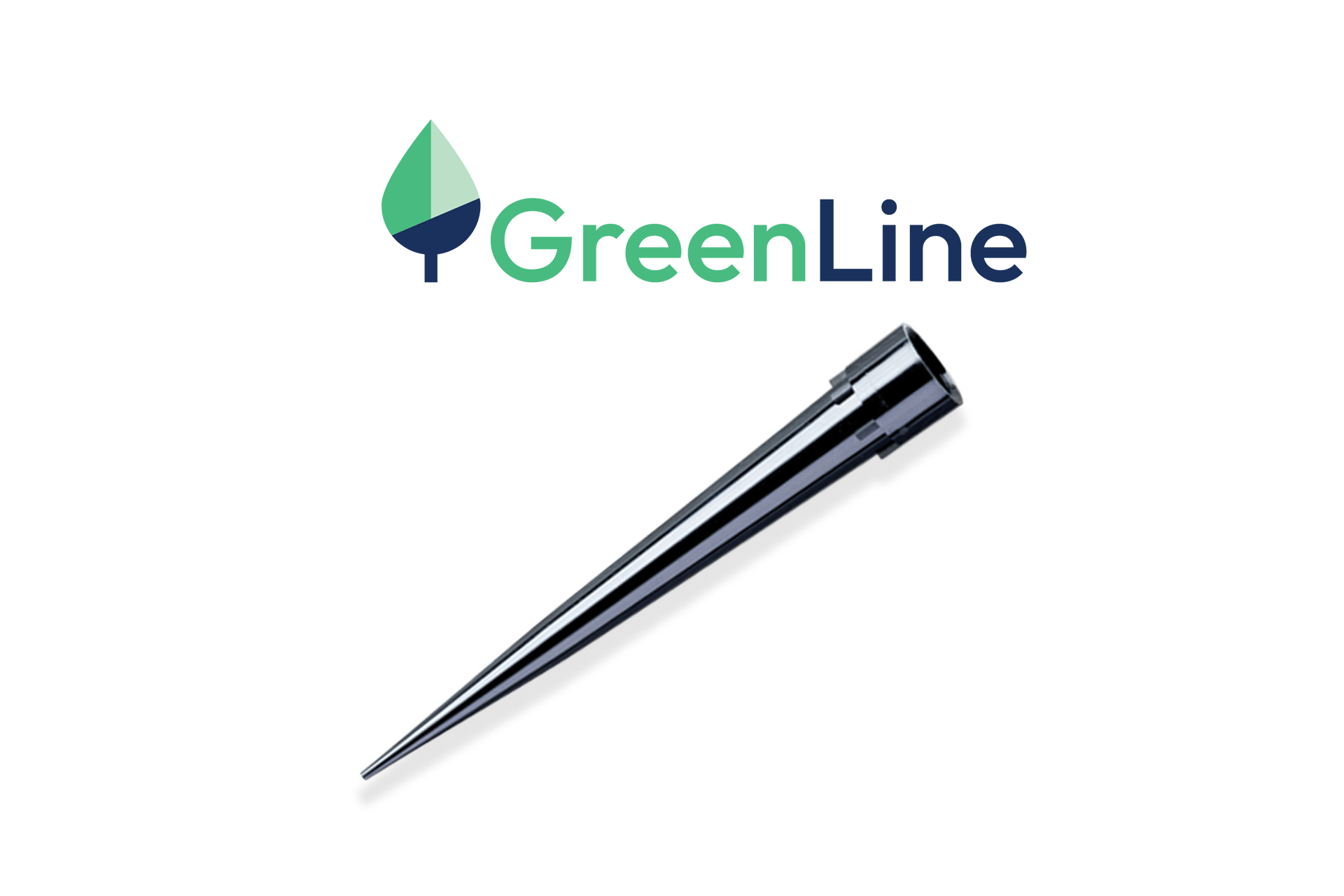 GreenLine logo above a dark conductive pipette tip on a white background