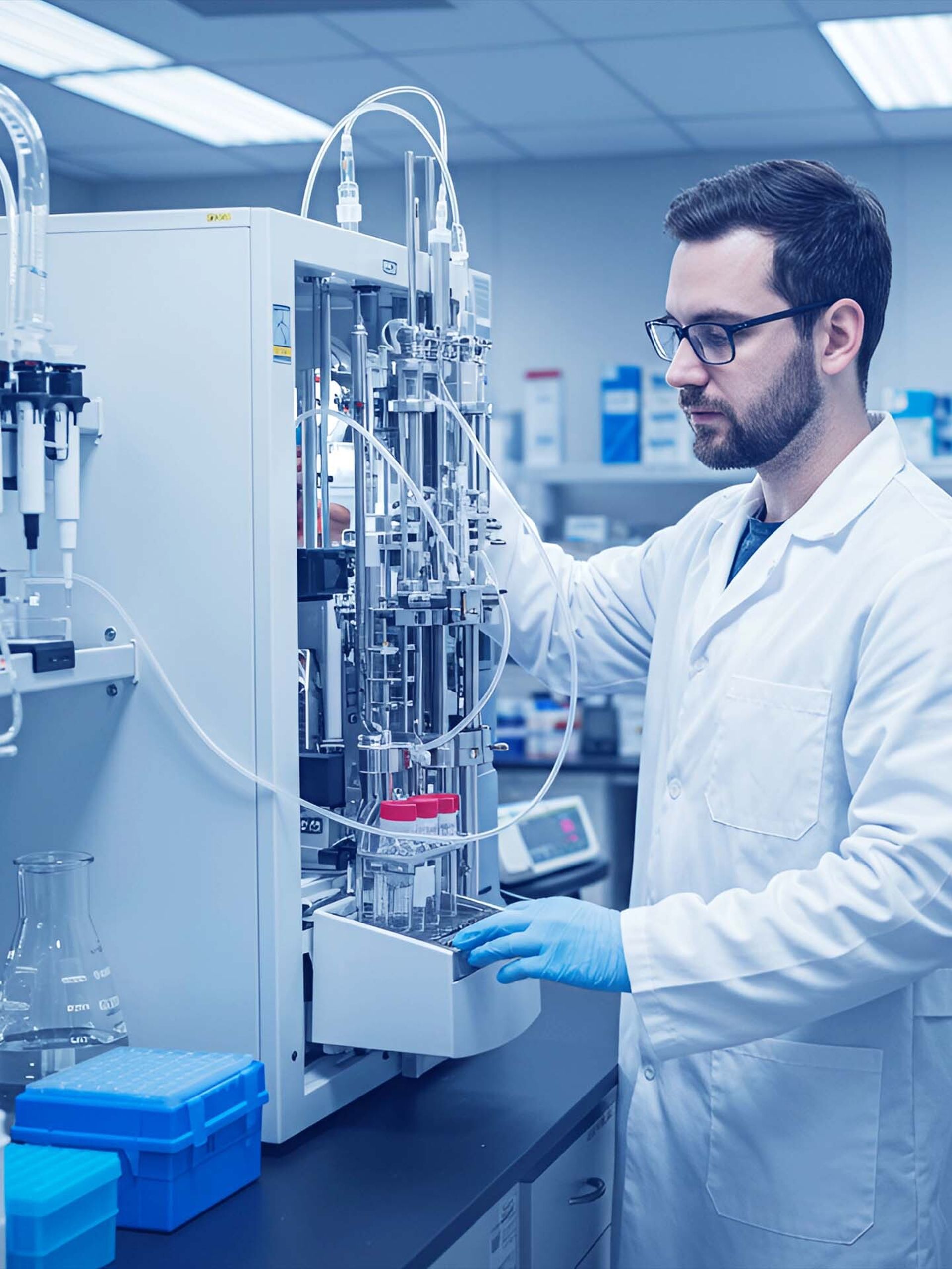 scientist analyzing liquid chromatography