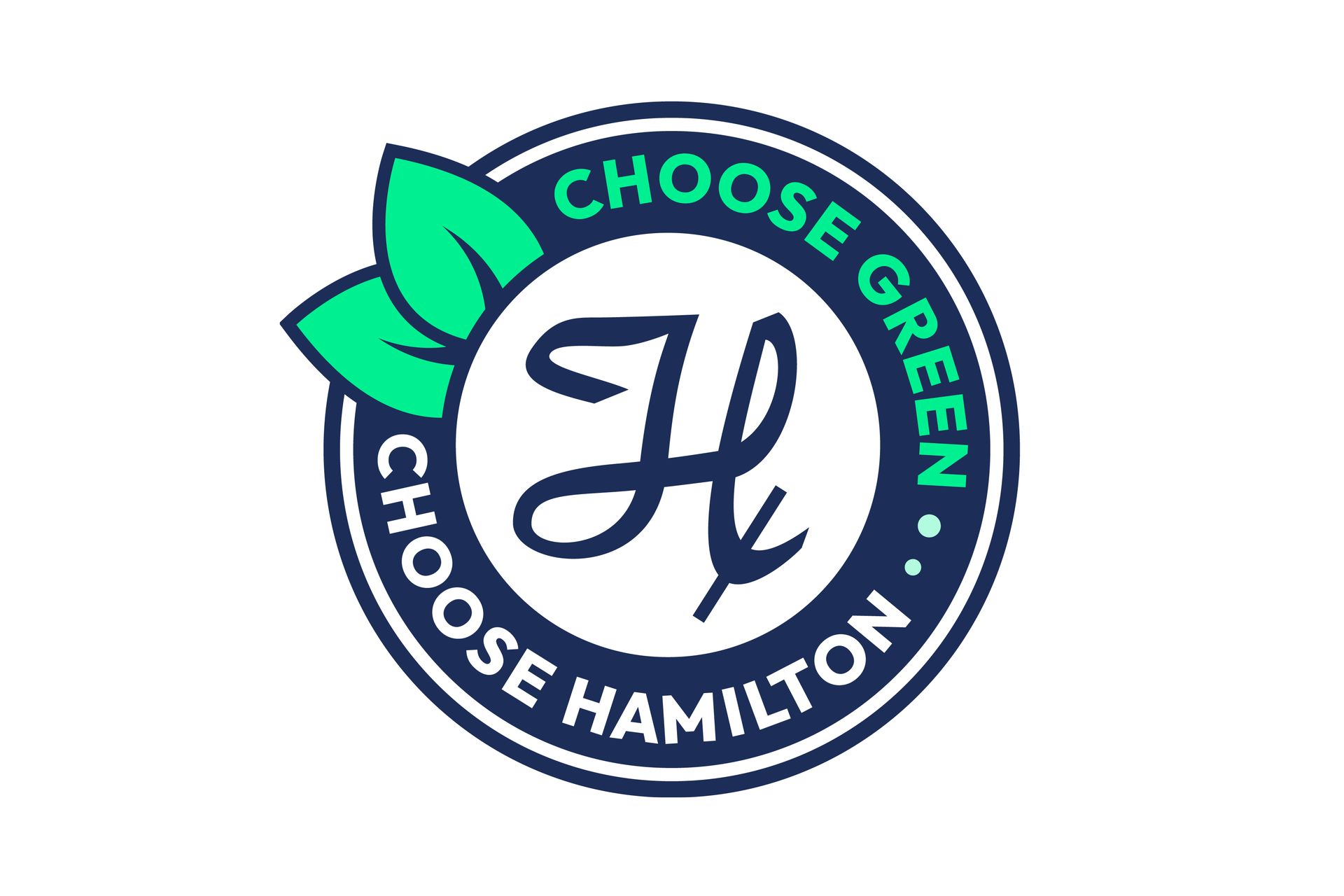 Choose Green, Choose Hamilton circular badge logo with stylized H monogram and green leaves