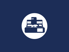 Icon of an automated microplate reader or colony counter instrument, white on white circle background