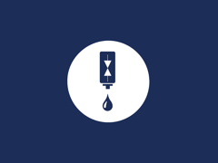 Icon of an IV-style fluid bag with two opposing arrows and a drip drop below