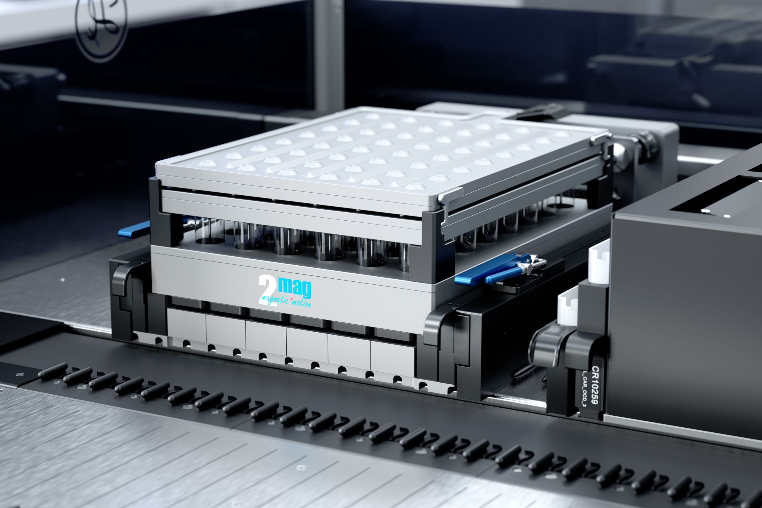 2mag magnetic motion bioreactor block with 48-well plate on automated liquid handling platform