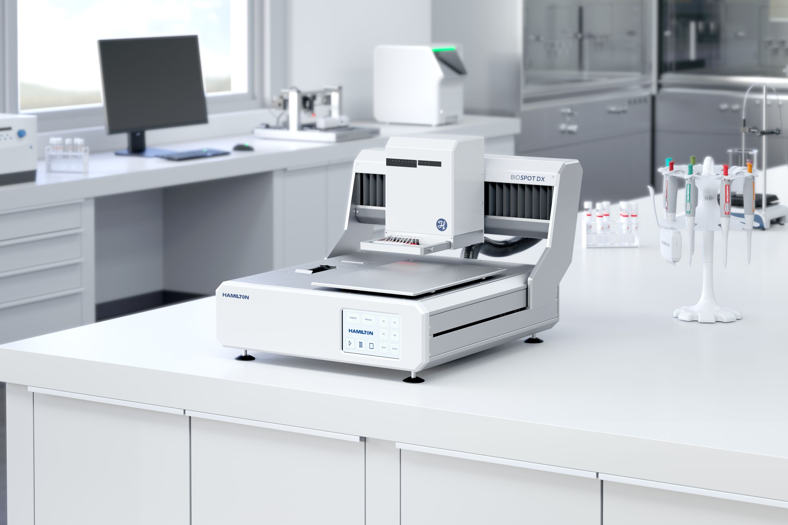 BIOSPOT DX platform on a laboratory bench.