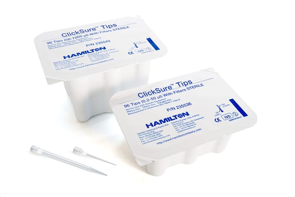 Hamilton ClickSure Tips 1000 µL, Racked, Standard, 96 tips/rack