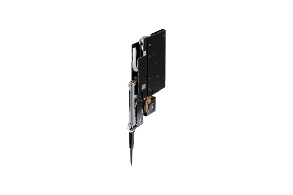 Automated pipetting module with needle tip, linear actuator, and black mounting plate assembly