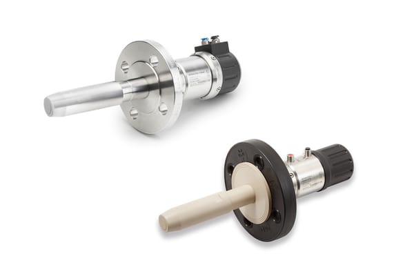 Two Hamilton Retractex C retractable sensor housings: one stainless steel with flange, one with black polymer flange and beige probe shaft.
