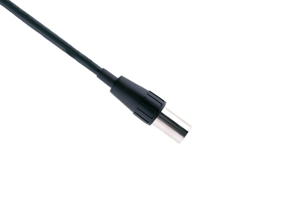 Black DIN sensor cable with metal connector end on transparent background