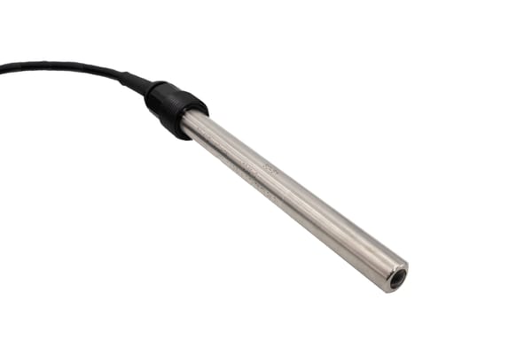 Dissolved oxygen sensor with stainless steel probe body, black threaded fitting, and attached cable