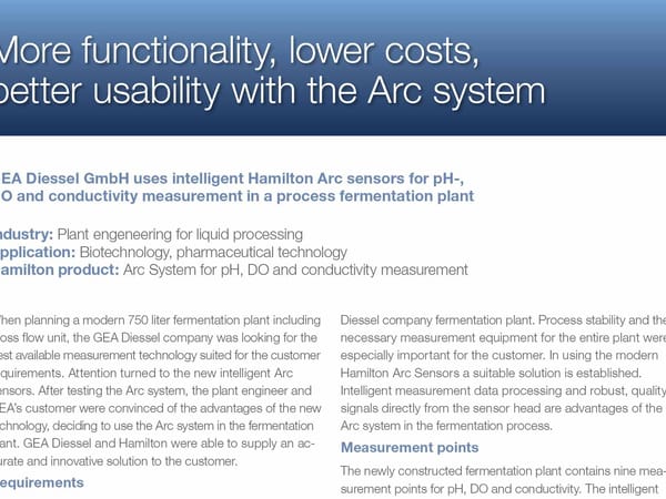 Case study page: Hamilton Arc sensors for pH, DO, and conductivity in fermentation