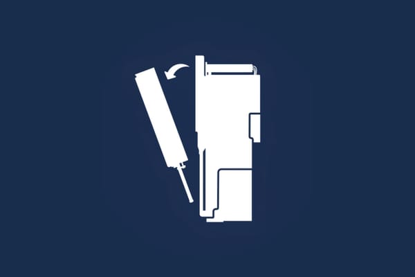Icon showing a syringe being inserted into a modular instrument assembly, with a curved arrow indicating rotation.