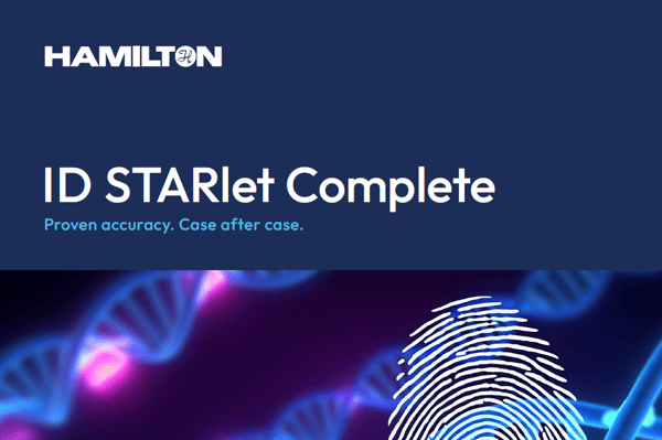 ID STARlet Complete brochure cover with DNA helix and fingerprint graphics on dark blue background